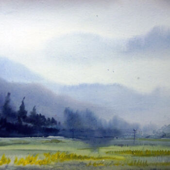 Peinture intitulée "Misty Himalaya Moun…" par Samiran Sarkar, Œuvre d'art originale, Aquarelle