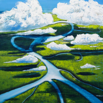 Schilderij getiteld "Above Clouds" door Danijela Dan, Origineel Kunstwerk, Acryl Gemonteerd op Frame voor houten brancard