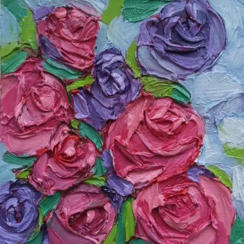 Painting titled "Flowers Original Oi…" by Svetlana Sindere, Original Artwork, Oil Mounted on Cardboard