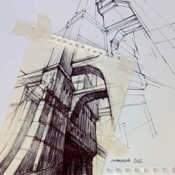 Zeichnungen mit dem Titel "Architecture Imagin…" von Claude Duvauchelle, Original-Kunstwerk, Kugelschreiber