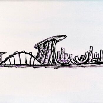 Painting titled "Singapore Marina Sk…" by Wabyanko, Original Artwork, Acrylic