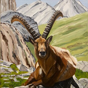 Peinture intitulée "Bouquetin du Mercan…" par Isabelle Tysiac, Œuvre d'art originale, Acrylique Monté sur Châssis en bois