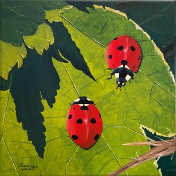 Peinture intitulée "Coccinelles sous le…" par Isabelle Tysiac, Œuvre d'art originale, Acrylique Monté sur Châssis en bois
