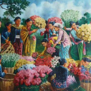 Painting titled "Blessing Morning at…" by B. Santoso, Original Artwork, Oil