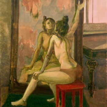 Painting titled "У Зеркала" by Katya Lukianova, Original Artwork, Oil