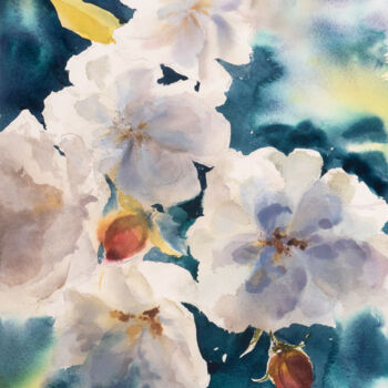 Peinture intitulée "***White in Blue***" par Yuriy Kraft, Œuvre d'art originale, Aquarelle