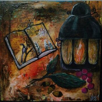 Pittura intitolato "Sihirli kitaplar se…" da Ülkü İSpirli, Opera d'arte originale, Acrilico