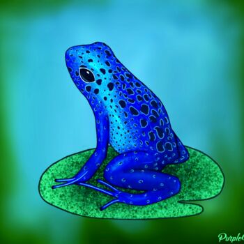 Artes digitais intitulada "Blue Dart Frog" por Purplemindstudios, Obras de arte originais, Pintura digital