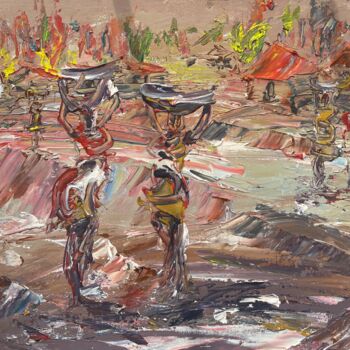 Pintura titulada "African Village Far…" por Bob Usoroh, Obra de arte original, Acrílico