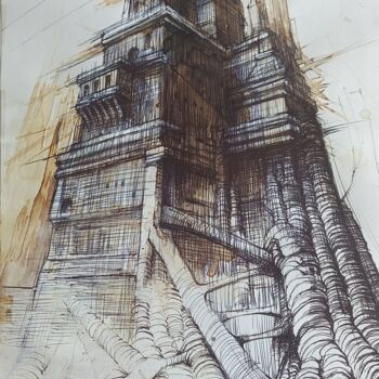 Dessin intitulée "Architecture végéta…" par Claude Duvauchelle, Œuvre d'art originale, Marqueur
