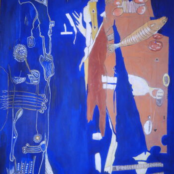 Peinture intitulée "Poisson soluble Hom…" par Roger Ernest Jankow, Œuvre d'art originale, Tempera