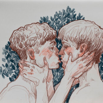 Dessin intitulée "First kiss" par Sergey Sovkov, Œuvre d'art originale, Conté