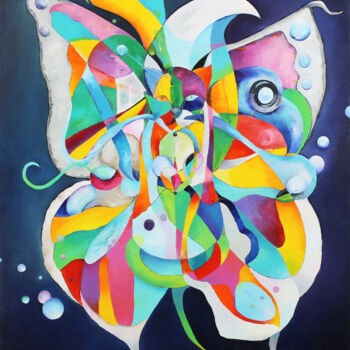 Painting titled "La chatte en chasse" by Isabelle Guillet Bouloc (ZiB), Original Artwork, Oil Mounted on Wood Stretcher frame