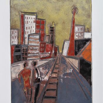 Druckgrafik mit dem Titel "Rose et l'inconnu d…" von Hervé Marchelidon, Original-Kunstwerk, Linoldrucke