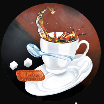 Painting titled "Un café renversé" by Hugues Rubio, Original Artwork, Oil