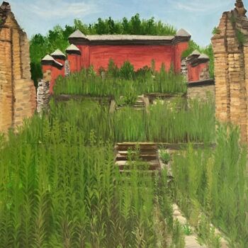 Painting titled "武当山回龙观遗址" by Yi Zhang, Original Artwork, Oil