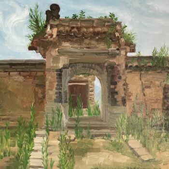 Painting titled "武当山回龙观山门遗址" by Yi Zhang, Original Artwork, Pigments