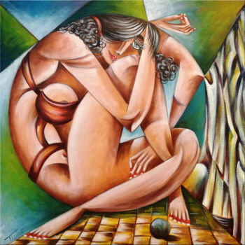 「Woman Chillout #M132」というタイトルの絵画 Thomas Langeによって, オリジナルのアートワーク, オイル ウッドストレッチャーフレームにマウント