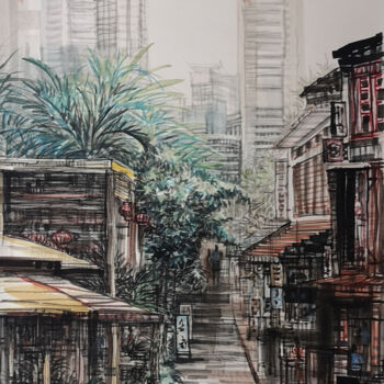 제목이 "Boat Quay 驳船码头"인 그림 Chunlei Zhang로, 원작, 잉크