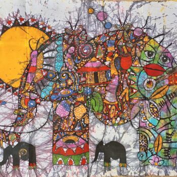 绘画 标题为“The elephants, larg…” 由Jafeth Moiane, 原创艺术品, 蜡