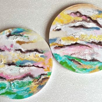 Painting titled "Sunset Mountais" by Margarita Glambert, Original Artwork, Acrylic Mounted on Wood Stretcher frame