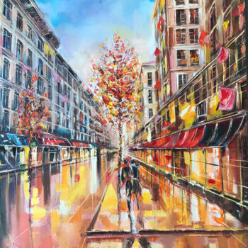 Pittura intitolato "«Rainy City»" da Olga Chernova, Opera d'arte originale, Olio Montato su Telaio per barella in legno