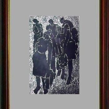 제목이 "27_O embarque notur…"인 판화 Maria Lucia Pacheco로, 원작, 목판화