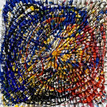 Collages titled "Kreis mit Farben" by Peter Lang, Original Artwork, Wood Mounted on Wood Panel