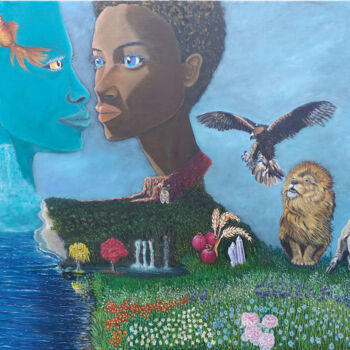 Painting titled "Eden" by Ami, Original Artwork, Oil Mounted on Wood Panel