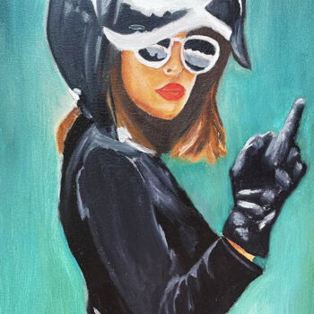Peinture intitulée "Biker Girl Painting…" par Nataliia Zablotskaya, Œuvre d'art originale, Huile