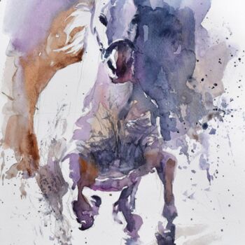 绘画 标题为“The horse in the sn…” 由Goran Žigolić (watercolors), 原创艺术品, 水彩