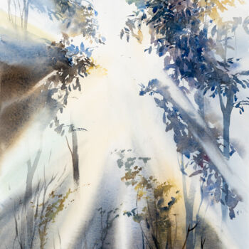 Pintura titulada "***Forest Light IV*…" por Yuriy Kraft, Obra de arte original, Acuarela
