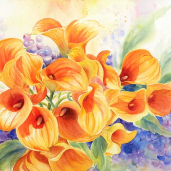 Painting titled "Bouquet de Soleil -…" by Tiny Pochi, Original Artwork, Watercolor