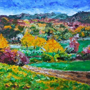 Painting titled "Dialogue d'automne" by Antoine Juliens, Original Artwork, Acrylic Mounted on Wood Panel