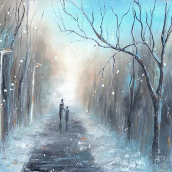 제목이 "Snow covered alley.…"인 미술작품 Elena Artgent로, 원작, 기름 목재 패널에 장착됨