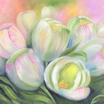 Pintura intitulada "Tulips. (petite siz…" por Elena Artgent, Obras de arte originais, Óleo Montado em Painel de madeira