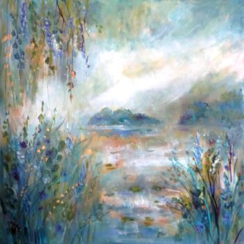 제목이 "L'île bleue"인 미술작품 Loetitia Pillault로, 원작, 아크릴 나무 들것 프레임에 장착됨