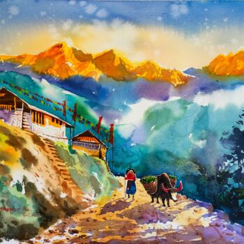 Peinture intitulée "Golden cap I" par Subhajit Paul, Œuvre d'art originale, Aquarelle