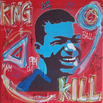 Malerei mit dem Titel "SPACO King Mbappe,…" von Spaco, Original-Kunstwerk, Collagen Auf Keilrahmen aus Holz montiert