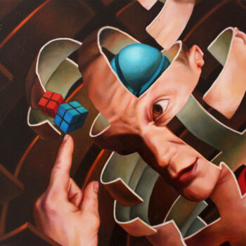 Painting titled "Der Fluchtpunkt" by Ivan Gejko, Original Artwork, Oil Mounted on Wood Stretcher frame