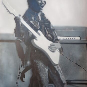 「The 27 Club, jimi h…」というタイトルの絵画 Giuseppe Valiaによって, オリジナルのアートワーク, スプレー式塗料 ウッドストレッチャーフレームにマウント