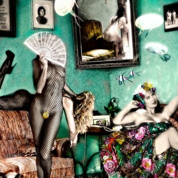 Digital Arts titled "Nell'acquario" by Malú Matteo, Original Artwork, Photo Montage Mounted on Wood Stretcher frame