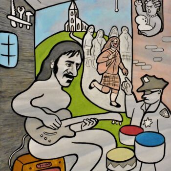 Painting titled "Frank Zappa – “Joe'…" by Noël Van Hoof, Original Artwork, Watercolor
