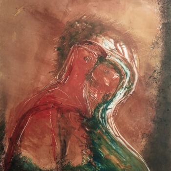 Printmaking titled "Solo un beso de amor" by Waisburd, Original Artwork, Monotype Mounted on Cardboard