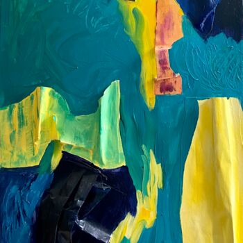 Painting titled "Aquamarine" by Judydcreates, Original Artwork, Collages Mounted on Wood Stretcher frame