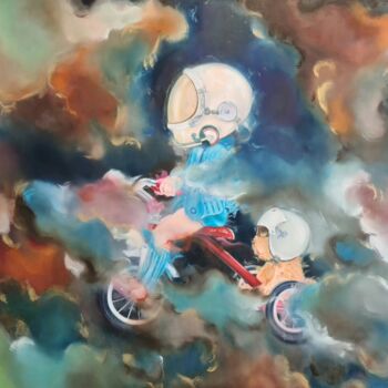 "Space Travelers" başlıklı Tablo Lena Applebaum tarafından, Orijinal sanat, Petrol