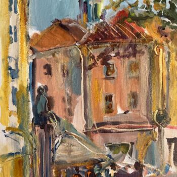 Pintura titulada "POLAND OLD TOWN STR…" por Mari Skakun, Obra de arte original, Oleo Montado en Cartulina