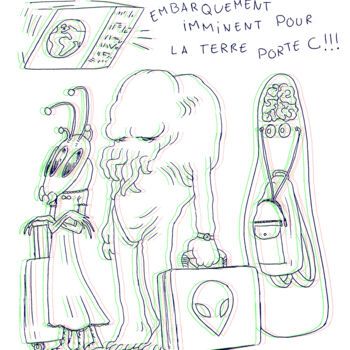 Dessin intitulée "Space case" par Azathoth, Œuvre d'art originale, Stylo à bille