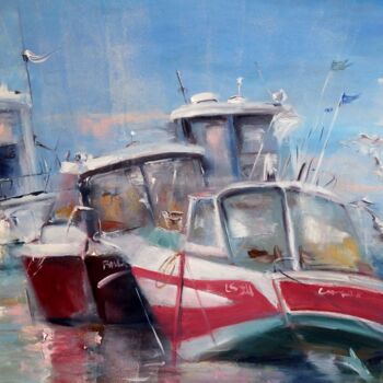 绘画 标题为“Bateaux et goélands” 由Yveline Javer, 原创艺术品, 油