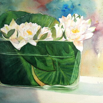 Painting titled "Nymphéas" by Tiny Pochi, Original Artwork, Watercolor
